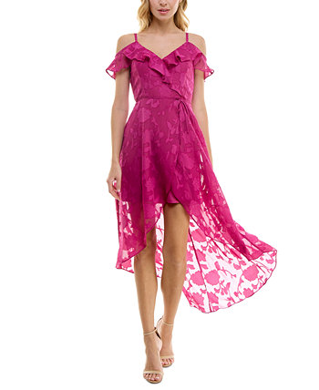 Женское жаккардовое платье с открытыми плечами и оборками, асимметричным подолом и завязками на талии BCX