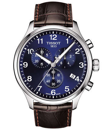 Мужские швейцарские часы с хронографом Chrono XL Classic T-Sport с коричневым кожаным ремешком 45 мм Tissot