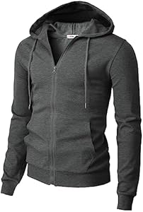 H2H Men's Zip Up Hoodie Lightweight Long Sleeve Basic Slim Fit Cotton SweatShirt with Pocket H2H