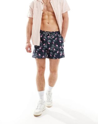 Jack & Jones swim shorts with flamingo print in navy  Jack & Jones