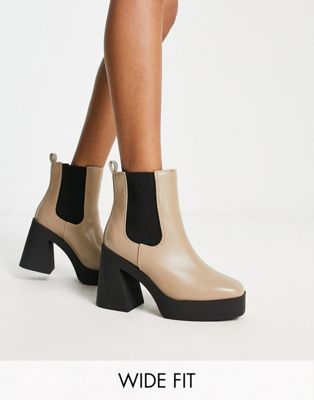 Темно-серые ботинки челси на платформе и каблуке Simply Be Extra Wide Fit Simply Be