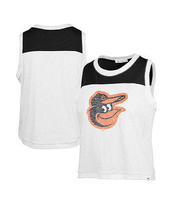 Women's White, Black Distressed Baltimore Orioles Plus Size Waist Length Muscle Tank Top '47 Brand