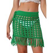 Crochet Skirt For Women's Tassel Mesh Cover Up Skirts Drawstring Beach Skirt Allegra K