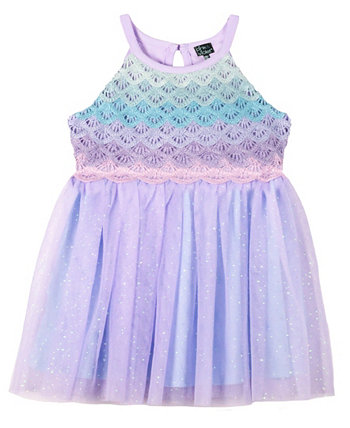 Pink Violet Little Girls Sleeveless Mermaid Crochet Mesh Dress Pink & Violet