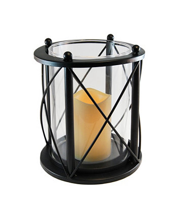 Черный круглый металлический фонарь с перекрещивающимся крестом Lumabase со светодиодной свечой JH Specialties Inc / Lumabase