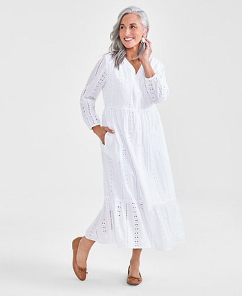 Миниатюрное хлопковое многоярусное платье миди с люверсами, созданное для Macy's Style & Co