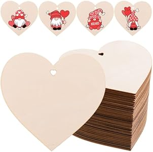 AWIZOM 120 Pcs Wooden Heart Cutouts 4 Inch Wooden Heart Shaped Ornaments Unfinished Wood Heart Slices Valentine's Day Wood Cutout with Heart Hole for DIY Present Tags Wedding Mother's Day Decor AWIZOM