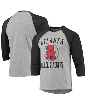 Мужская футболка Heather Grey, Black Atlanta Black Crackers Negro League с надписью реглан, рукав 3/4 Stitches