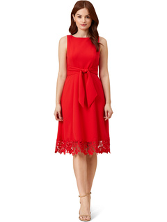 Sleeveless Stretch Knit Crepe Tie Front Dress with Lace Hem Adrianna Papell
