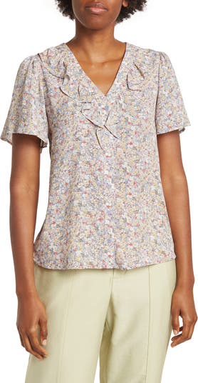 Блуза с короткими рукавами и V-образным вырезом с оборками Pleione