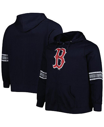 Женская темно-синяя толстовка с капюшоном и молнией во всю длину с логотипом Boston Red Sox темно-синего цвета Heather Grey Profile