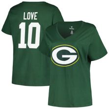 Women's Fanatics Branded Jordan Love Green Green Bay Packers Plus Size Player Name & Number V-Neck T-Shirt Fanatics