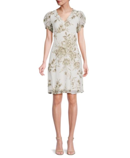 Платье с пышными рукавами и цветочным принтом Calvin Klein
