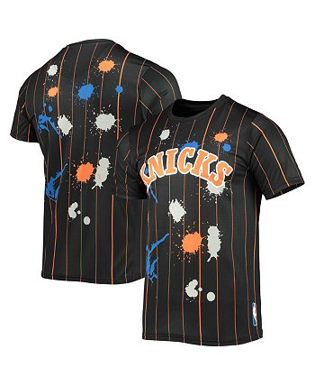 Men's Black New York Knicks Striped Splatter T-shirt FISLL
