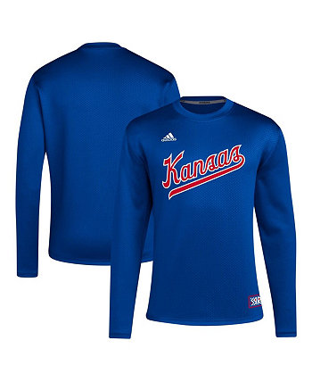 Мужской пуловер с бейсбольной надписью Royal Distressed Kansas Jayhawks в стиле ретро в стиле ретро Adidas