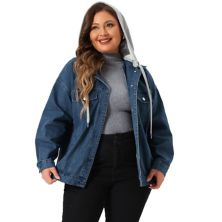 Women's Plus Size Denim Jacket Layered Drawstring Detachable Hoodie Jean Jackets With Pockets Agnes Orinda