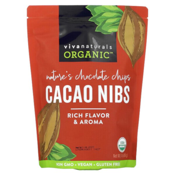 Органические какао-бобы, 1 фунт (454 г) Viva Naturals