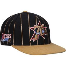 Men's Mitchell & Ness Black/Gold Philadelphia 76ers Hardwood Classics Pinstripe Snapback Hat Unbranded