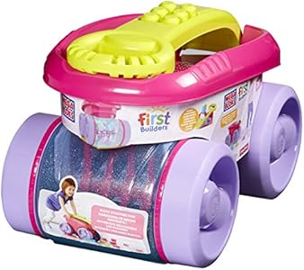 Mega BLOKS Building Toy Blocks for Toddlers 1-3, Block Scooping Wagon Learning Toy with Storage - Pink Mega