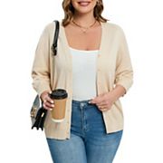 Women's Plus Size Cardigan Open Front Oversized Button Sweaters V Neck 3/4 Sleeve Knit Outwear Kojooin