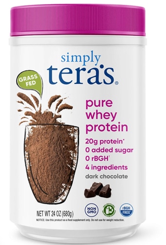 Pure Whey Protein rBGH, темный шоколад травяного откорма без rBGH, 24 унции Simply Tera's