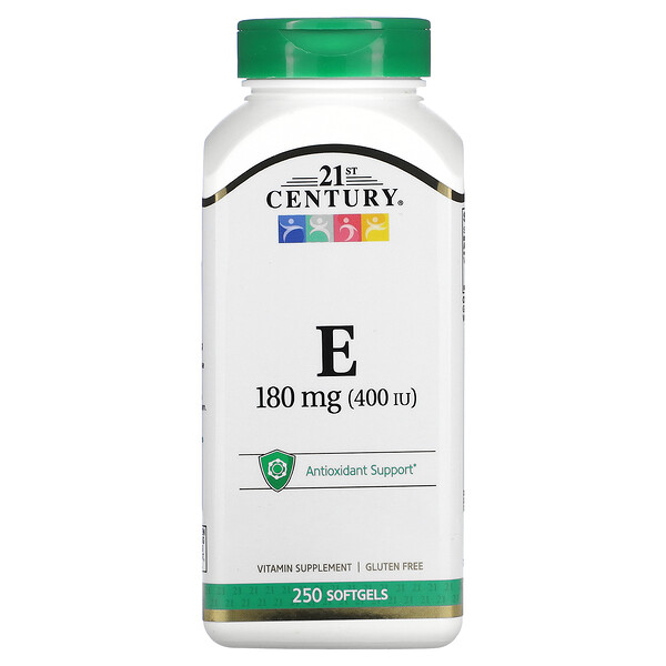 Витамин Е - 180 мг (400 МЕ) - 250 мягких капсул - 21st Century 21st Century