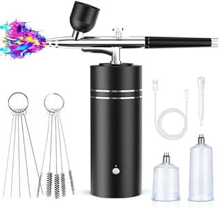 Airbrush Kit with Compressor 30PSI Portable Airbrush Gun Rechargeable Handheld Cordless Air Brush for Nails Art, Painting, Cake Decor, Cookie, Mode, Makeup, Barber (Gold) Fehrominger