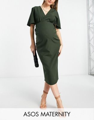 Платье миди цвета хаки со складками ASOS DESIGN Maternity ASOS Maternity
