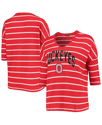 Женская футболка Scarlet Ohio State Buckeyes Tri-Blend в полоску с рукавом 3/4 Gameday Couture