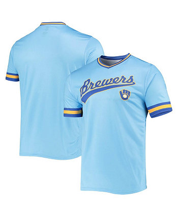 Men's Powder Blue, Royal Milwaukee Brewers Cooperstown Collection V-Neck Team Color Jersey Stitches