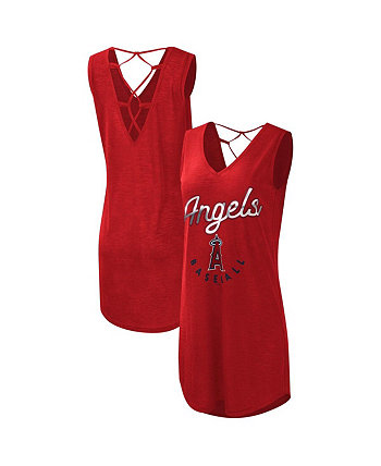 Женское красное пляжное пляжное платье Los Angeles Angels Game Time Slub с v-образным вырезом G-III