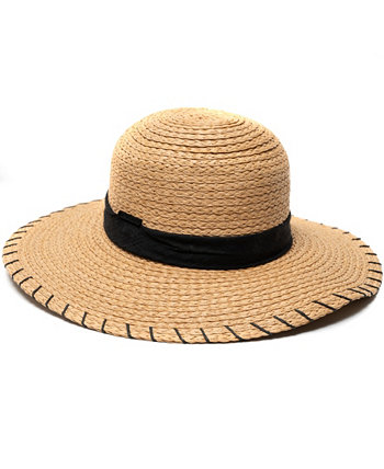 Straw Boater Hat with Whipstitch Edge Vince Camuto