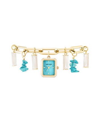 Women's Quartz Gold-Tone Alloy Turquoise Charm Bracelet Watch, 18mm Anne Klein