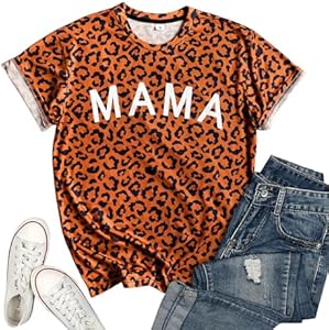 Mama Letter Leopard Printed Tie Dye T-Shirt Women Mother Mom Short Sleeve Shirts Casual Graphic Mother's Day Tee Tops Colorful Bling