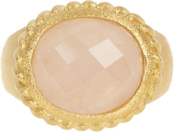 Кольцо с овальным граненым розовым кварцем и витым безелем из атласа Rivka Friedman
