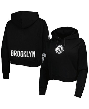 Women's Black Brooklyn Nets Classic Fleece Cropped Pullover Hoodie Pro Standard