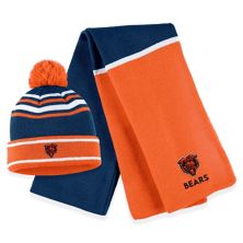 Женская одежда от Erin Andrews Orange Chicago Bears Вязаная шапка с цветными блоками, манжетами, помпоном и шарфом WEAR by Erin Andrews