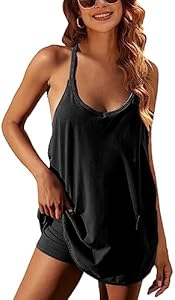 Lentta Womens Athletic Sleeveless Mini Dress with Built-in Shorts V Neck Spaghetti Strap Sundress Lentta