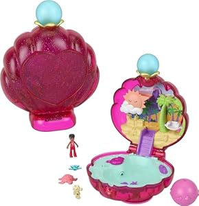 Polly Pocket Dolls & Accessories, Sparkle Beach Shell Compact with Micro Doll & Ocean Pet, Travel Toy with Water Play, Polly Pocket