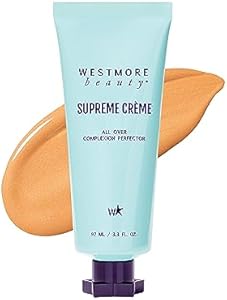 Westmore Beauty Supreme Creme All Over Complexion Perfector - Light 3.3OZ - Face, Leg and Body Makeup - Long Lasting CC Cream Self Tanner Spf Skin Tint For Waterproof, Transfer-Resistant Full Coverage Westmore Beauty