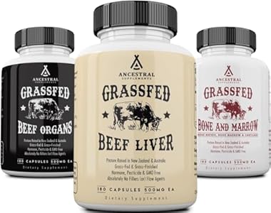 Ancestral Supplements Grass Fed Beef Organ Supplement, Supports Whole Body Wellness with Proprietary Blend of Liver, Heart, Kidney, Pancreas, Spleen, Freeze-Dried Beef, Non-GMO, 180 Capsules (Капсулы) Ancestral Supplements