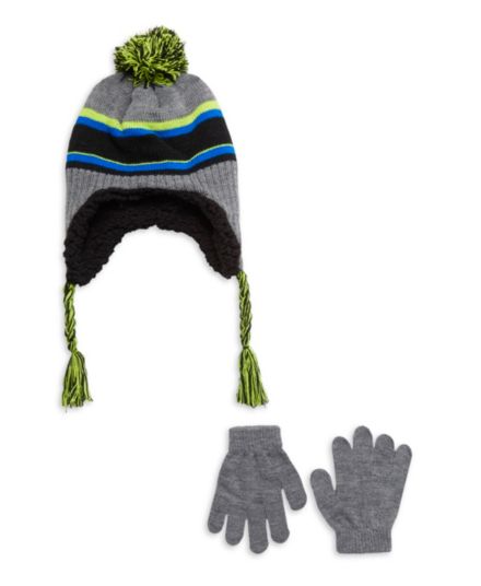 Детская шапка-бини с клапаном в полоску из двух частей &amp; Набор перчаток Capelli New York