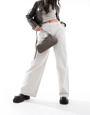 ONLY high waist wide fit pants with pleat detail in stone  ONLY