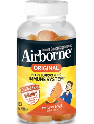 Airborne Gummies Zesty Orange Vitamin C & E Immunity Support — 1000 мг — 63 жевательных конфеты AirBorne