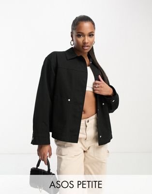 Черная легкая хлопковая куртка с карманами ASOS DESIGN Petite ASOS Petite