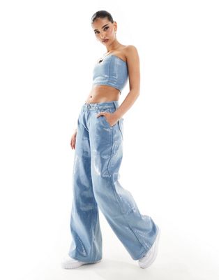 Liquor N Poker mid rise baggy jeans with sequins in blue - part of a set Liquor N Poker