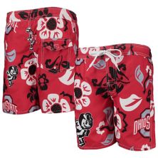 Youth Wes & Willy Scarlet Ohio State Buckeyes Floral Volley Swim Trunks Wes & Willy