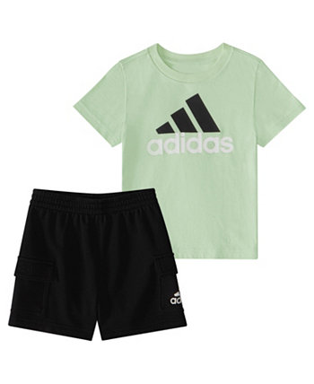 Футболка с короткими рукавами для маленьких мальчиков и шорты карго из французской махровой ткани, комплект из 2 предметов Adidas
