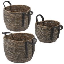 mDesign Woven Seagrass Braided Home Storage Basket Bin - Set of 3 MDesign