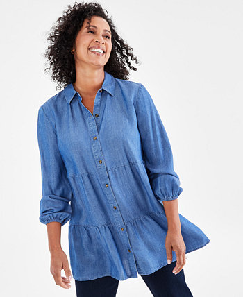 Женская многоярусная рубашка из шамбре на пуговицах спереди, созданная для Macy's Style & Co